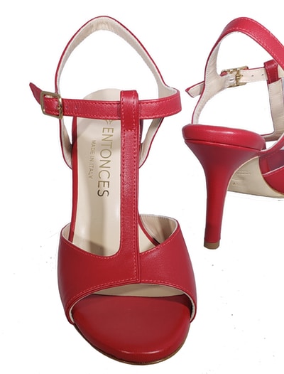 red tango shoe, open heel, entonces, tangotana, jpg 14 KB